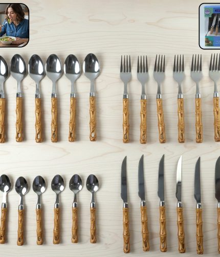 Stainless Steel Cutlery Set – Elegant Wooden Handle, 24 Pieces
