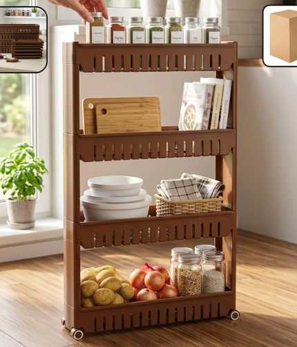 Multipurpose Plastic Storage Rack – 4 Layer with Wheels for Home