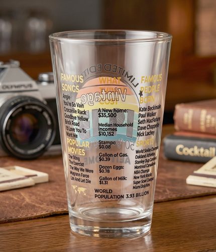 Printed Vintage Trivia Drinking Glass – Unique Novelty Gift