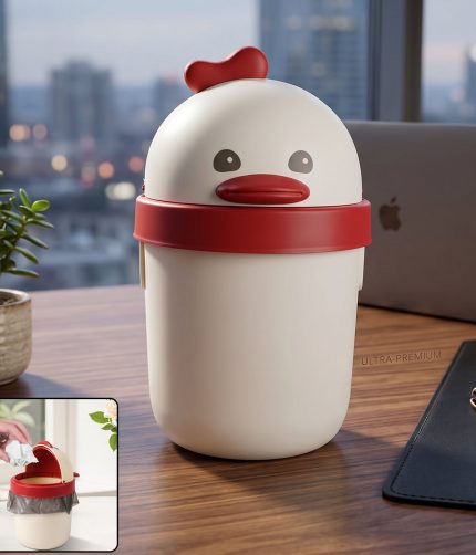 Mini Desktop Trash Can with Lid – Cute Chick Design for Office & Home