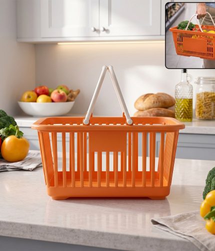 Plastic Storage Basket with Foldable Handles – Compact & Durable Organiser