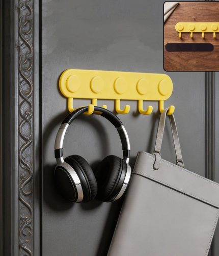 Self-Adhesive Plastic 5-Hook Wall Hanger for Home Storage and Organisation (1 Pc)