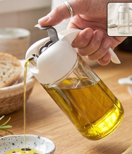 Glass Oil Dispenser Bottle with Auto Open Close Spout Lid and Easy Handle (1 Pc)