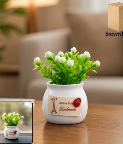 Mini Artificial Plant with Ceramic Pot White Flower Bonsai for Home Decor (1 Pc)