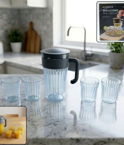 Plastic Water Jug with 4 Glasses Set – Perfect for Home Use