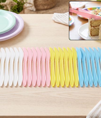 Reusable Multicolor Plastic Dessert Knife Set for Parties (24 Pc Set)