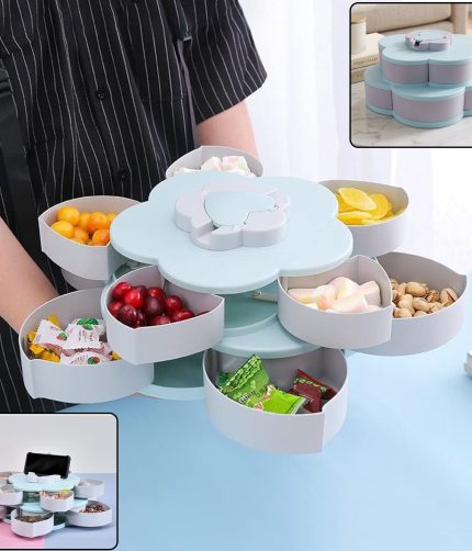 Rotating Candy Dish Flower Shape Multi Section Snack Box with Phone Holder (1 Set)