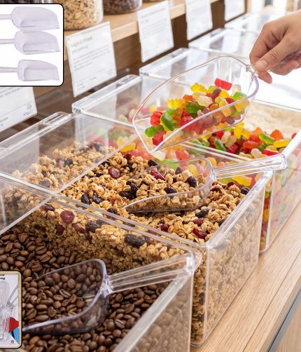 Multipurpose Plastic Scoop Set Clear Flour Coffee Sugar Grain Scoops (3 Pc Set)