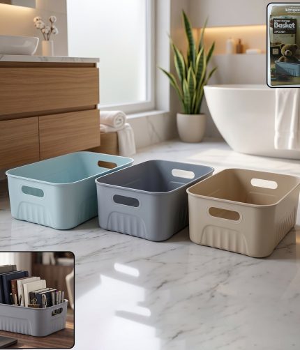 Multipurpose Storage Basket Set – 3 Plastic Organizer Bins