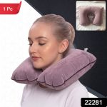 Inflatable U Shape Velvet Travel Neck Pillow for Flight Rest (1 Pc)